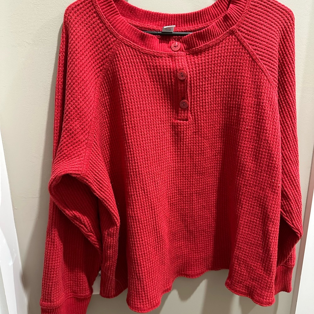 Waffle-Knit Henley Top